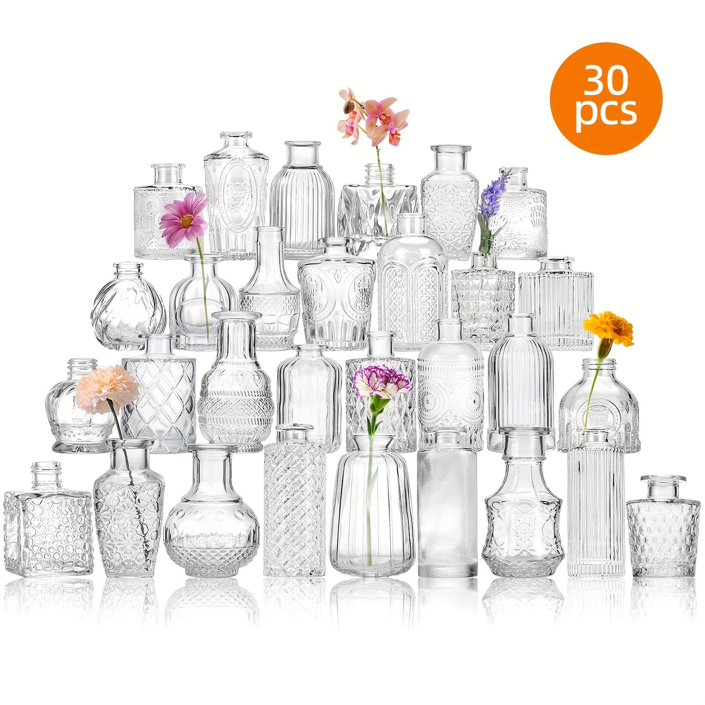 TOMNK 12/30/43/52pcs Bud Vase, Party Centerpieces, Wedding Centerpieces for Tables, Mini Clear Bud Vases for Flowers, Small Flower Vases Suitable for Birthday Party, Anniversary, Wedding, Home Table Deco, Multiple Sizes