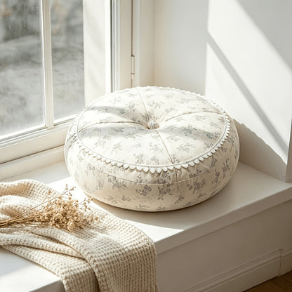Fresh And Easy Floor Cushion And Backrest Pillow, Tatami Seat Cushion, Home Living Room And Bedroom Window Seat Cushion, Floral Round Floor Cushion for Reading And Meditation in The Living Room, Rustic Style Floral Pillow And Round Floor Cushion