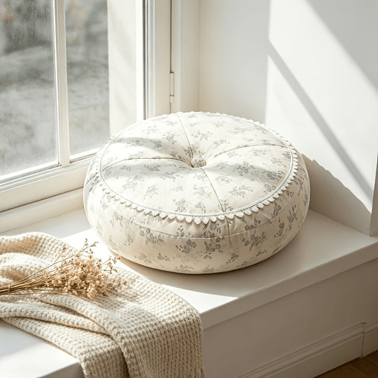 Fresh And Easy Floor Cushion And Backrest Pillow, Tatami Seat Cushion, Home Living Room And Bedroom Window Seat Cushion, Floral Round Floor Cushion for Reading And Meditation in The Living Room, Rustic Style Floral Pillow And Round Floor Cushion
