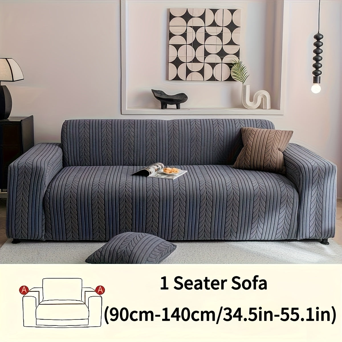 1 Striped Sofa Cover, Washable, Stretchy, Scratch And Slip-Resistant. Fits 1-4 Seaters, White Textured Zigzag Fabric. Great for Decor, Furniture Protection, Classic And Durable Design