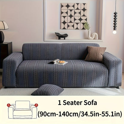 1 Striped Sofa Cover, Washable, Stretchy, Scratch And Slip-Resistant. Fits 1-4 Seaters, White Textured Zigzag Fabric. Great for Decor, Furniture Protection, Classic And Durable Design