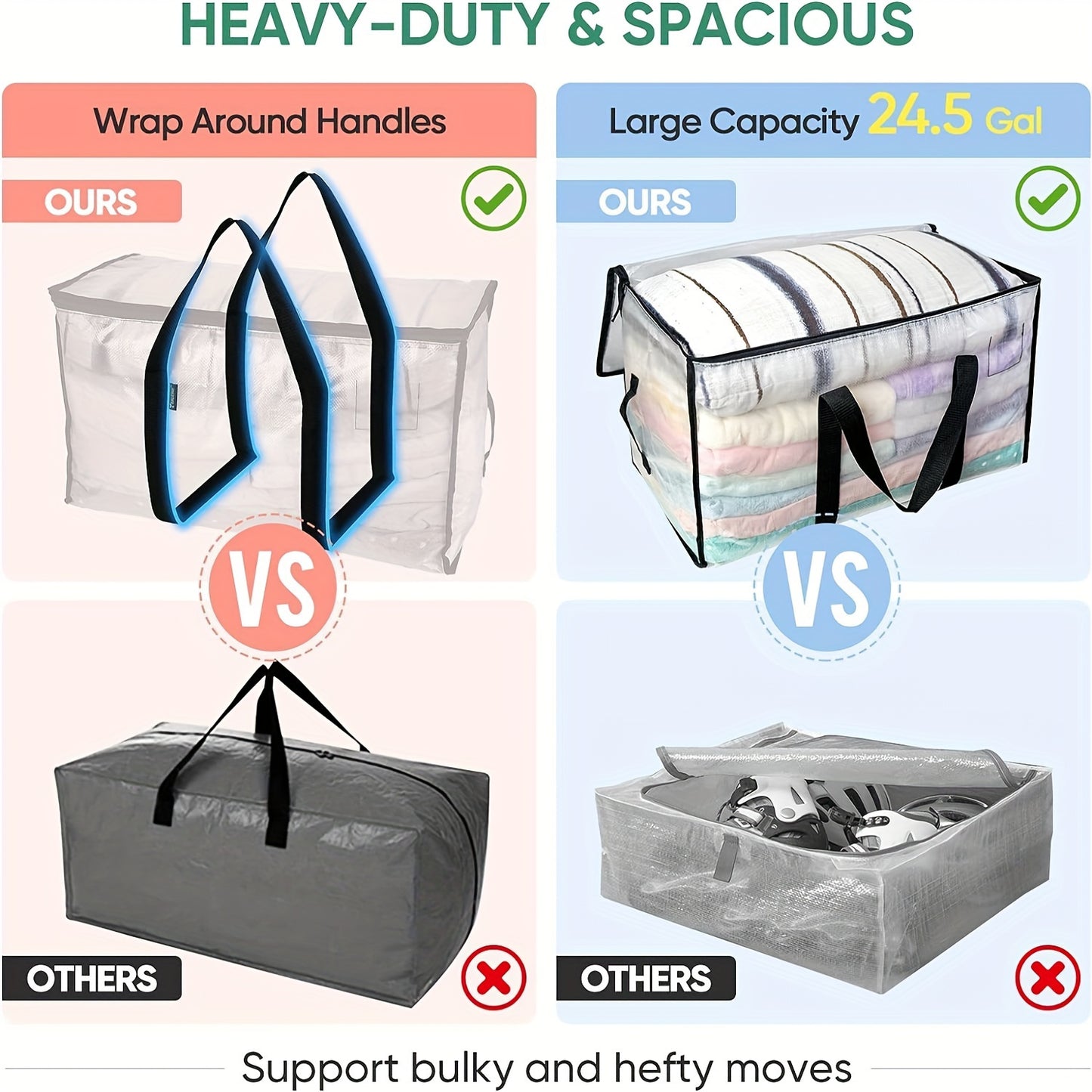 [Heavy-Duty Moving Bags] 1/4/6-Pack Heavy-Duty Oversized Moving Bags | Reinforced Handles Storage Tote for Clothes, Moving Supplies