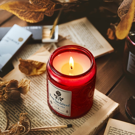 Scented Soy Wax Candle 8oz – Luxury Glass Bottle with Ribbon, Single-Wick Oval Jar, 12+ Hour Burn, Rose Sandalwood, Eucalyptus Mint & Coffee Bliss Fragrances, Perfect Gift for Her, Valentine's Day & Home Decor