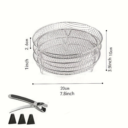Air Fryer Rack 7 Piece Stainless Steel Dehydrator Stacking Rack with Clips - Reusable Round Multi-Layer Air Fryer Accessories for 4.2QT to 5.8QT Air Fryers, Oven Safe, Dishwasher Safe, Easy to Clean