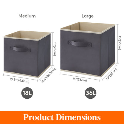 Collapsible Storage Cubes Set of 6 Foldable Fabric Bins Cube Storage Organizer Baskets 11 & 13 Inch Decorative Organizing Bins for Closet Shelf Bedroom Living Room Office