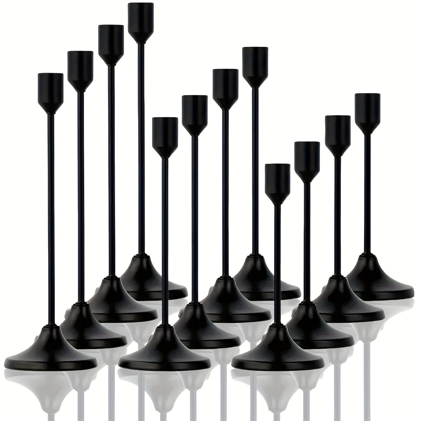 12pcs Elegant Metal Candle Holders - Modern Tapered Design with Polished Golden Finish, Versatile Tabletop Decor for Christmas, Halloween, Weddings, Anniversaries, Home & Hotel Centerpieces (Candles Not Included), Festive Decoration, Sleek Style, Durable