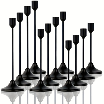 12pcs Elegant Metal Candle Holders - Modern Tapered Design with Polished Golden Finish, Versatile Tabletop Decor for Christmas, Halloween, Weddings, Anniversaries, Home & Hotel Centerpieces (Candles Not Included), Festive Decoration, Sleek Style, Durable
