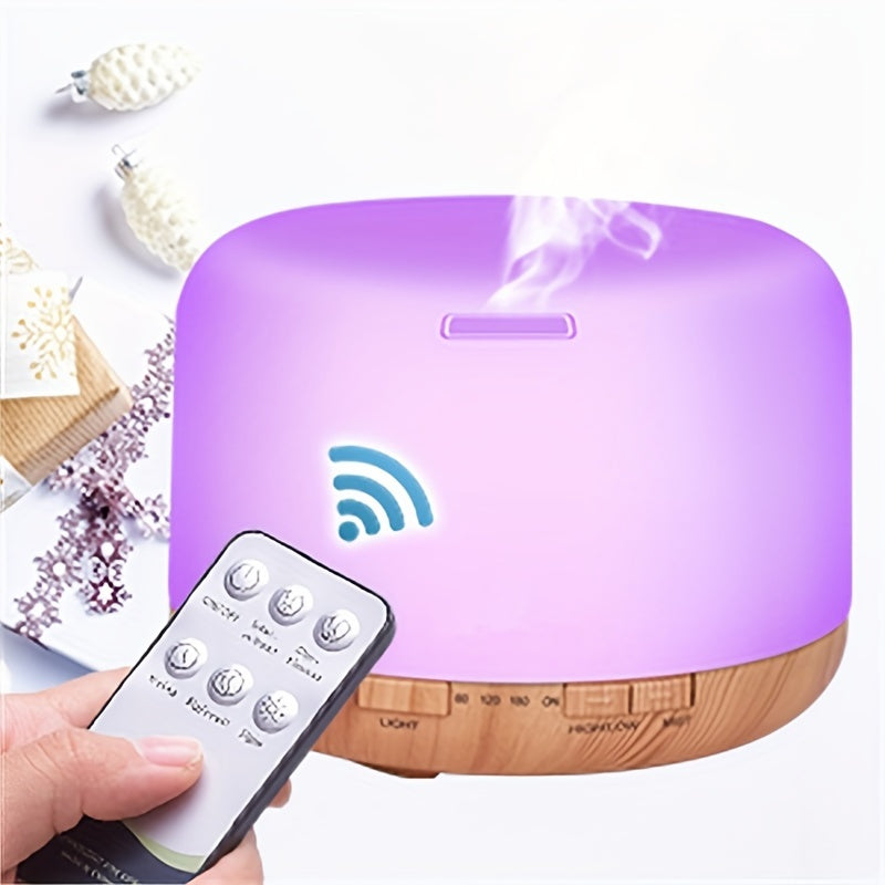 Large Room Essential Oil Diffuser 16.91oz – Timer, 7 Ambient LED Lights, No Water Auto-Off, Wood Grain Design for Home & Office