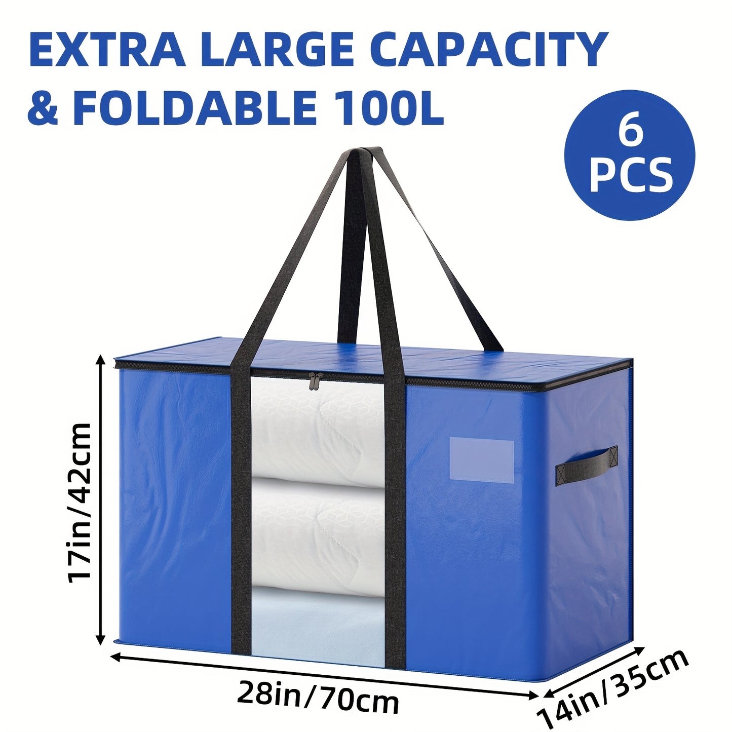 6pcs/16pcs Moving Bags Heavy Duty, 24.57gal/26.42gal Blue, Closet Storage And Storage System, Waterproof Storage Bags With Sturdy Handles And Zippers, Moving Storage, For Organizing Clothes, Moving Bags Heavy Duty Extra Large, For Halloween And Christmas
