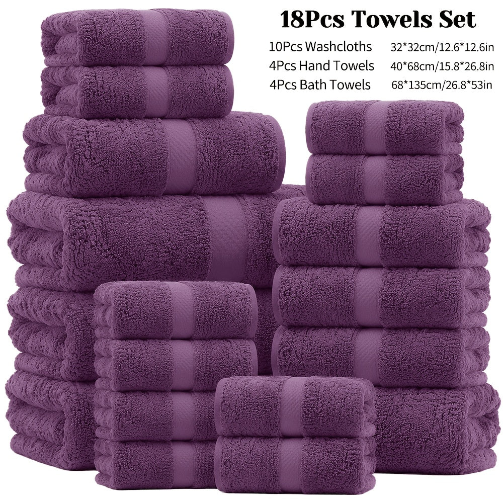 18/16/12pcs Bath Towel Set/12pcs Hand Towels Set, 450GSM, Solid Color Cotton Blended Towels, New Fall Spring Collection, Absorbent, Soft And Comfortable, Bathroom Supplies, Towels for Travel, Shower And Hotel