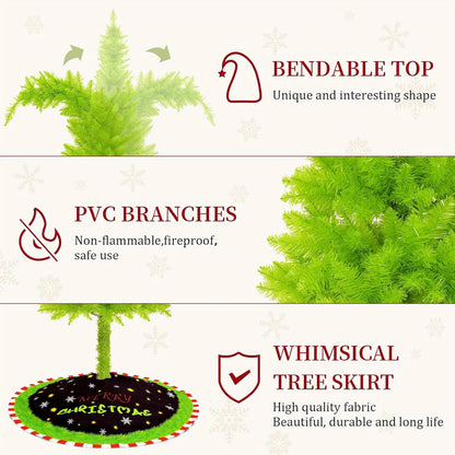 6FT Flexible Christmas Tree with Christmas Skirt and Ball, Artificial Christmas Tree Stand and Unique Christmas Tree Decorations, Christmas Decorations for Home Office Party Decoration