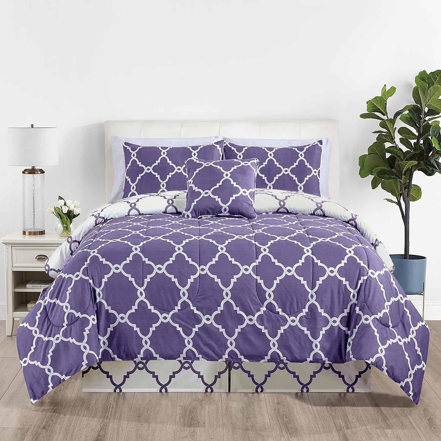 Lux Decor 5 Pieces Comforter Set - Reversible Duvet Insert - Quilted Comforter Smooth, Breathable & Machine Washable, Soft and Comfortable Bedding, Down Alternative Comforter Included 2 Pillow Shams, Bed Skirt, & Cushion - All Season Gift Choice