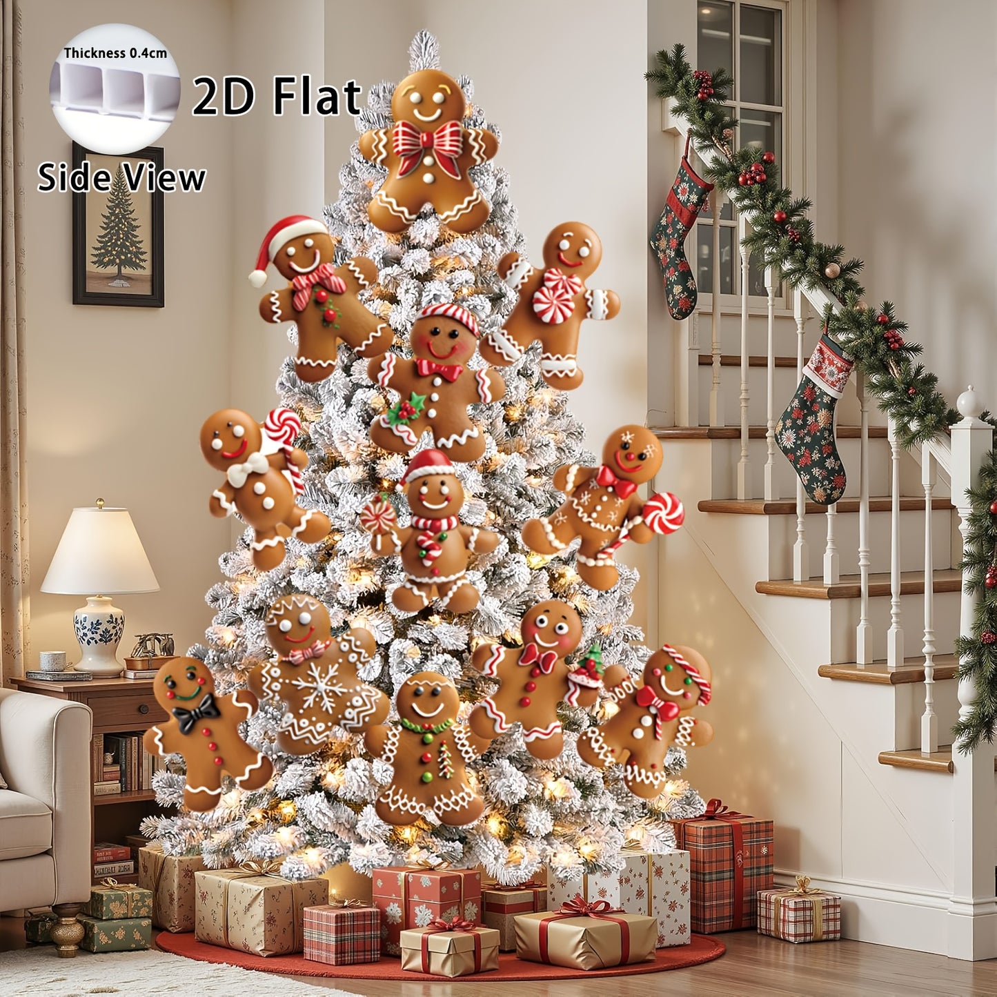 2D Flat, 12pcs Christmas Gingerbread for Man Decor for Tree-Christmas Tree Topper, Christmas Tree Decoration, Christmas Deocrations for Tree, Funny Christams Tree Ornament Christmas Gifts, 2D Flat
