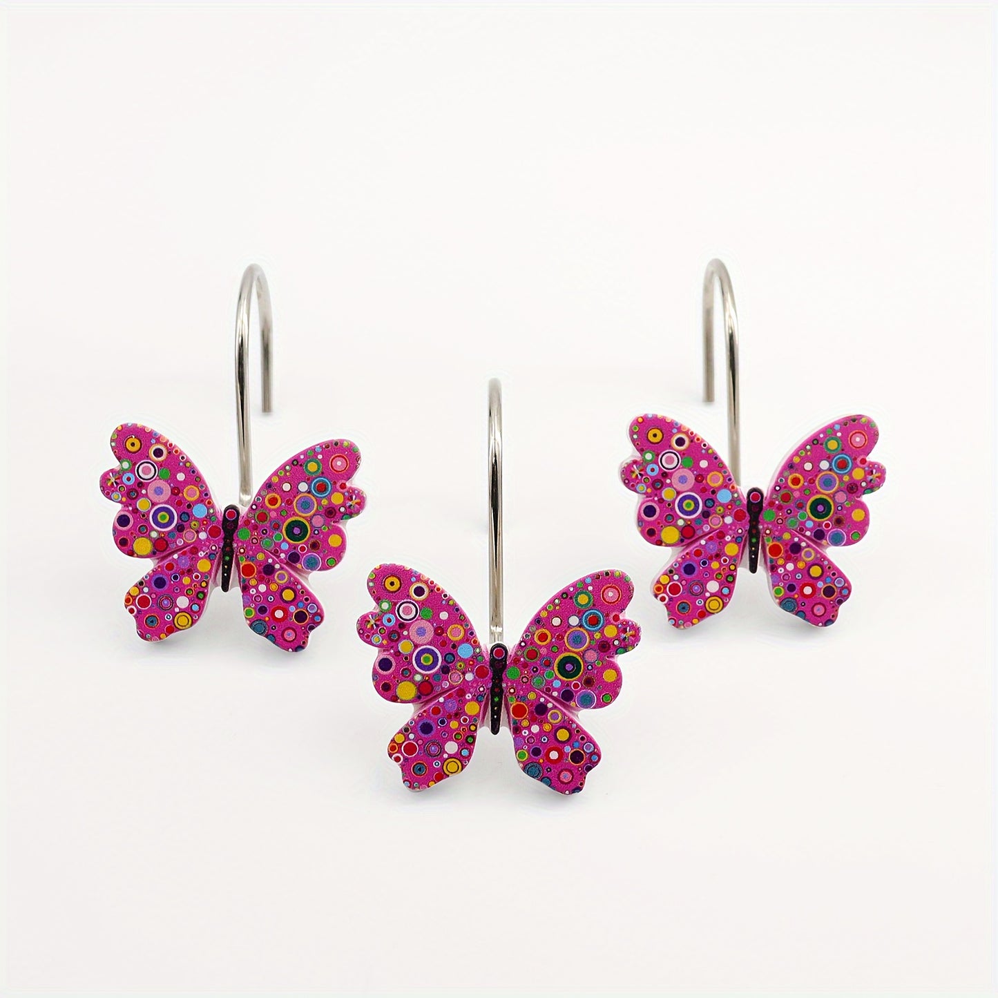 Butterfly Shower Curtain Hooks 12pcs Colorful Decorative Rustproof Metal Rings for Bathroom Wardrobe Curtain Rod