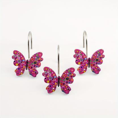 Butterfly Shower Curtain Hooks 12pcs Colorful Decorative Rustproof Metal Rings for Bathroom Wardrobe Curtain Rod