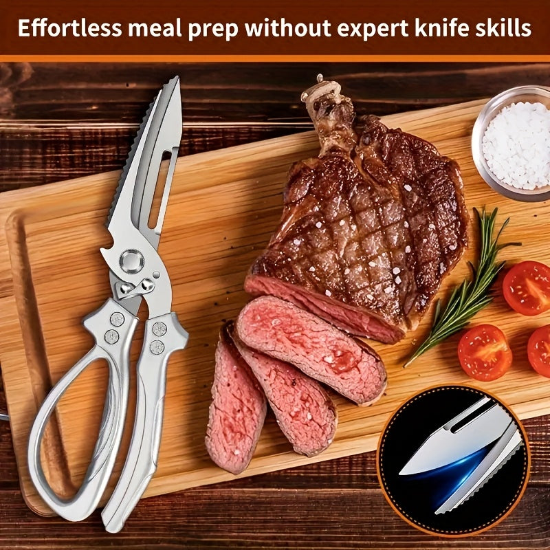 1pc 3CR Stainless Steel Cooking Scissors, Automatic Strong Chicken Bone Scissors, Smooth and Labor-saving Handle, Essential Tools for Home Kitchens, Multi-functional Planable Fruits and Vegetables, Seat Belt Lock