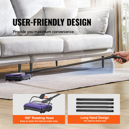 VEVOR Carpet Sweeper Manual, Floor Sweeper with 300 ml Dustbin Capacity Easy to Empty, 6.7 inch Cleaning Width for Home Office Carpets Pet Hair Dust, Purple/Red/Blue