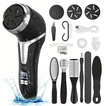 Electric Foot Grinder, Foot Remover, Full Body Wash, IPX7 Waterproof, Multi-speed, LCD Digital Display, Comes with 10pcs Pedicure Set