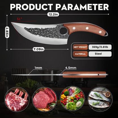 Knife Kitchen Upgraded Viking Knives with Sheath Hand Forged Butcher for Meat Cutting Cooking Sharp Cleaver Chef And Outdoor Camping, BBQ