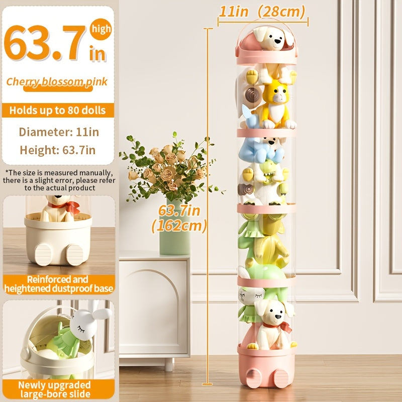 Transparent Cylindrical Doll Storage Bucket, Layered Design - Children's Plush, Figurines, And Dolls Dustproof Storage, Household Organizing Bucket, Easy Assembly, Suitable for Living Rooms, Bedrooms, Storage Rooms, Etc