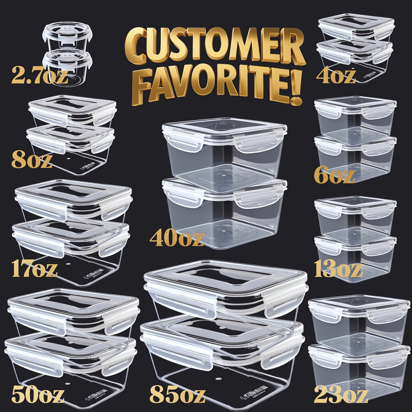 40pcs(20pcs Containers+20pcs Lids)/10pcs(5pcs Containers+5pcs Lids) Food Storage Container with Easy-Snap Lids, Airtight Plastic Containers, Great Gift for Pantry And Kitchen Organization, Comes with Free Labels And Markers, Local Warehouse Delivery