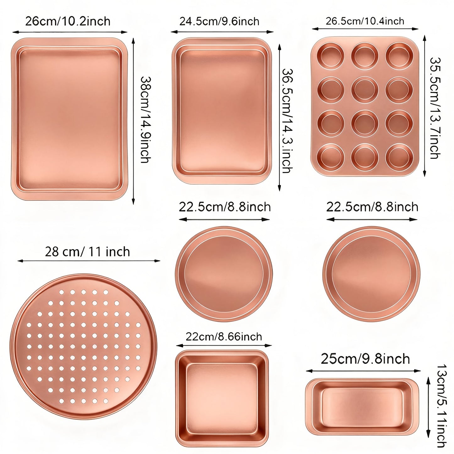 8pcs Bakeware Pan Set, Nonstick Cookie Sheet, 2 Round Cake Pans, Square Pan, Bread Pan, Baking Pan, Pizza Pan, Cookie Sheet, 12 Cup Muffin Pan For Oven, Kitchen Cookware Sets Baking Supplies, Black