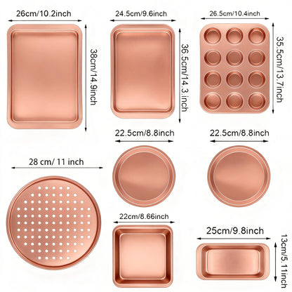 8pcs Bakeware Pan Set, Nonstick Cookie Sheet, 2 Round Cake Pans, Square Pan, Bread Pan, Baking Pan, Pizza Pan, Cookie Sheet, 12 Cup Muffin Pan For Oven, Kitchen Cookware Sets Baking Supplies, Black