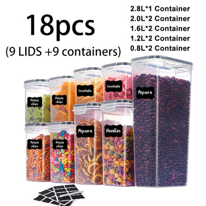 6/14/18/30/48/60/84pcs Airtight Food Storage Containers with Lids, BPA Free Plastic Kitchen Storage Containers for Rice, Spaghetti, Cereal, Pasta, Flour And Sugar Containers, 3/7/9/15/24/30/42 Lids+ 3/7/9/15/24/30/42 Containers Kitchen Additions