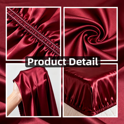 Luxury Satin Fitted Sheet 1*Fitted Sheet+2*Pillowcase, Queen Sheet, Cooling, Smooth, Breathable, Wrinkle-Resistant, Machine Washable, Easy Care Ultra Soft for Hot Sleepers Child, Children, Adults, Hotels, Apartments, Wedding Gifts-3000TC Random Color