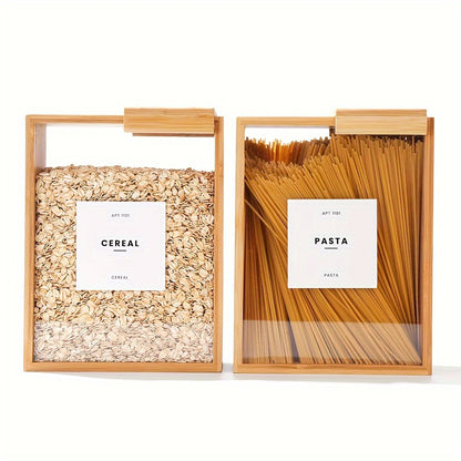 2pcs High Quality 101.44 Ounces Reusable Rectangular Kitchen Food Storage Boxes, Wooden Food Storage Boxes with Sliding Lids- Beans, Pasta, Cereals And More Housewarming, Mother'S Day