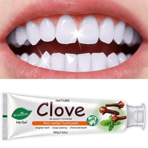 Herbal Toothpaste with Clove & Mint – Fluoride Free Deep Cleaning Whitening Toothpaste for Sensitive Gums, Natural Breath Freshener with Herbal Extracts, Daily & Travel Oral Care for Adults & Kids