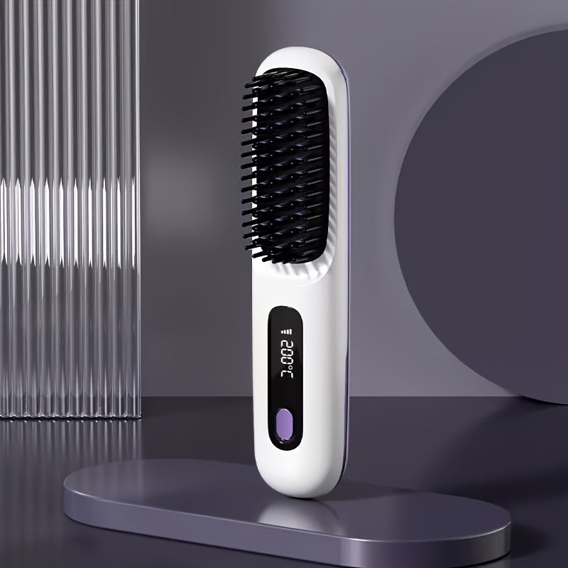 Portable Cordless Hair Straightening Brush, Mini Rechargeable Straightening Comb For Travel And Daily Styling