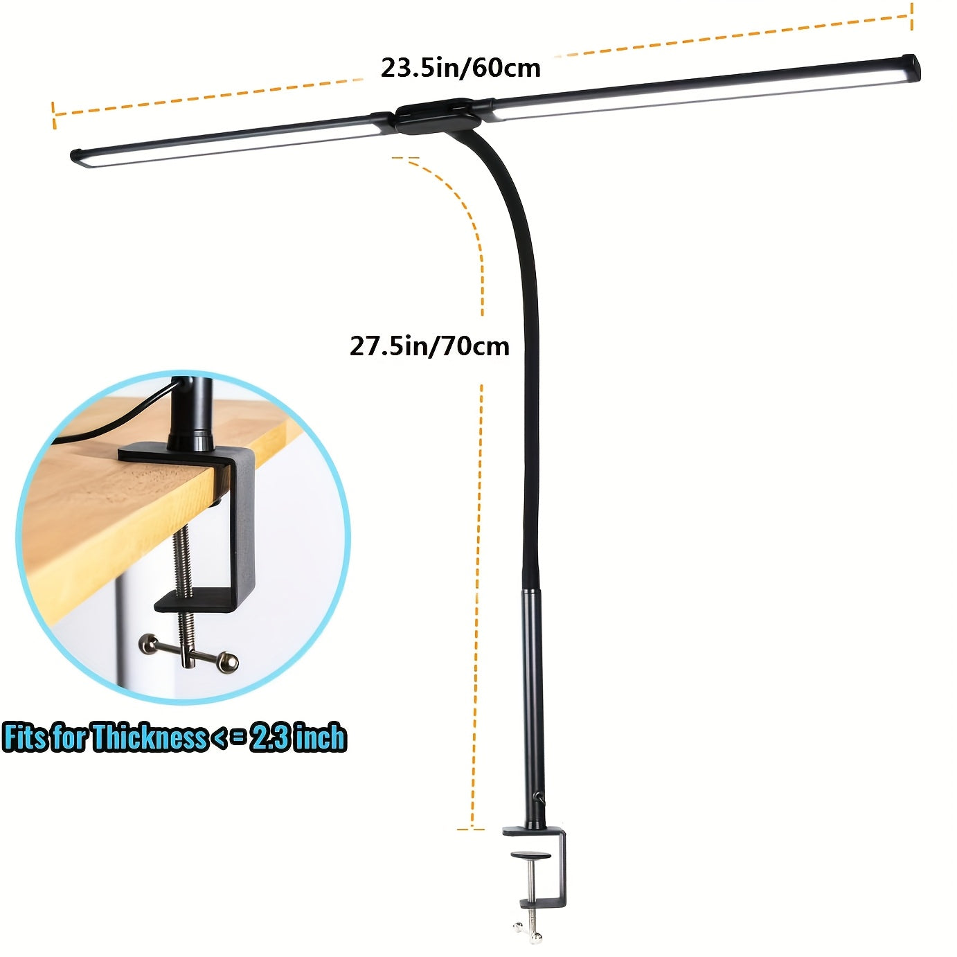 Dual-Head Touch LED Desk Lamp, 3 Color Modes & 10 Dimmable Brightness, Flexible Gooseneck Eye-Caring Soft Light with Base & Clip, Multi-Angle Adjustable, 13W USB Powered, Perfect for Home, Office, Study, PC Screen & Gaming Lighting