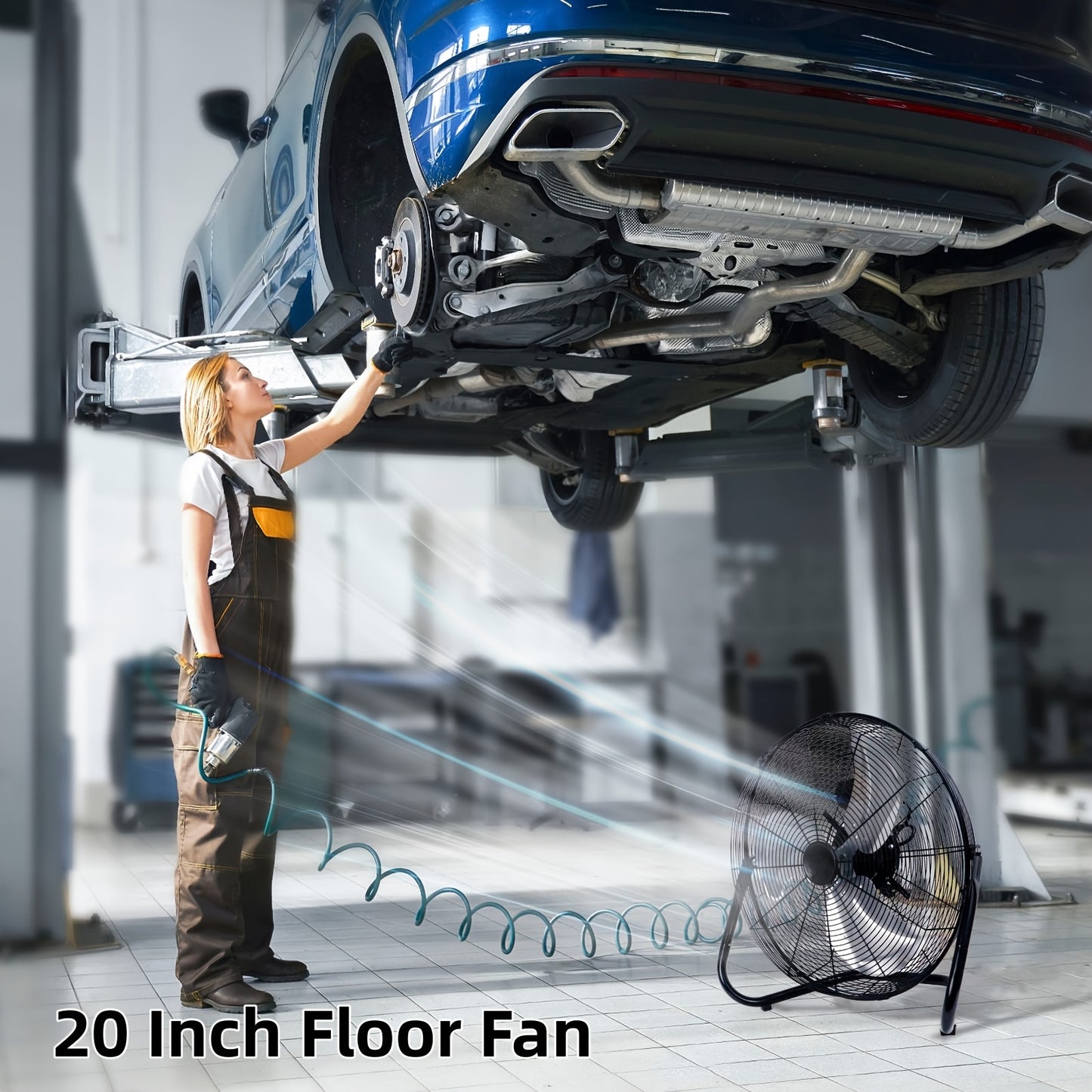 High-speed Industrial Floor Fan, Three-speed Heavy-duty Metal Stand Floor Fan with Adjustable Tilt Angle, Suitable for Warehouses, Workshops, Garages, Factories, and Basements - 20/14/9/4 Inches