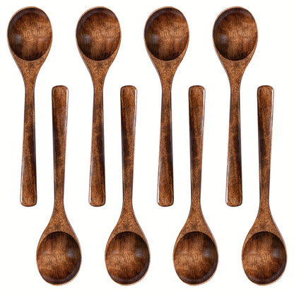 8pcs Wooden Spoons for Eating, 7.28 Inch Wooden Honey Spoons for Tea, Wooden Teaspoons for Stirring Coffee, Small Wooden Spoons for Cooking, Wood Table Spoon Set for Serving Soup And Dessert