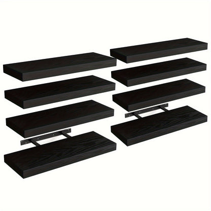 Floating Shelves for Wall 4/8pcs 15.8 Inch, Rustic Wood Wall Shelves with Invisible Brackets, Wall Mounted Display Shelf for Home Decor, Living Room, Bedroom, Bathroom – Walnut, Brown, Black, White, Gray