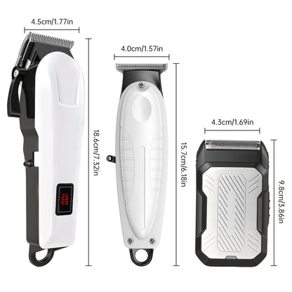Men's Hair Clipper Set Cordless Beard Trimmer Electric Shaver Grooming Kit with LCD Display USB-C Rechargeable for Home Barber Haircut Mustache Travel Father's Day Gift