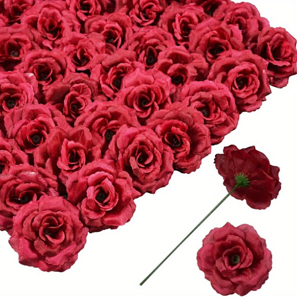 50pcs Rose Flowers with Stem, Artificial Flowers, Used for Wedding Decoration Handmade Flowers And Valentine'S Day Decoration, Fake Rose 3 Inches And 6 Inches Stem