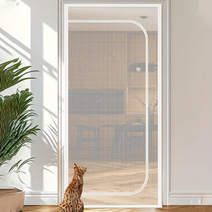 Cat Proof Door Curtain Pet Gate - Double Stitched Durable Scratch-Resistant Screen, Indoor Cat Barrier Door Cover for Doorways, Multiple Sizes, White & Black, Keep Cats In or Out of Rooms