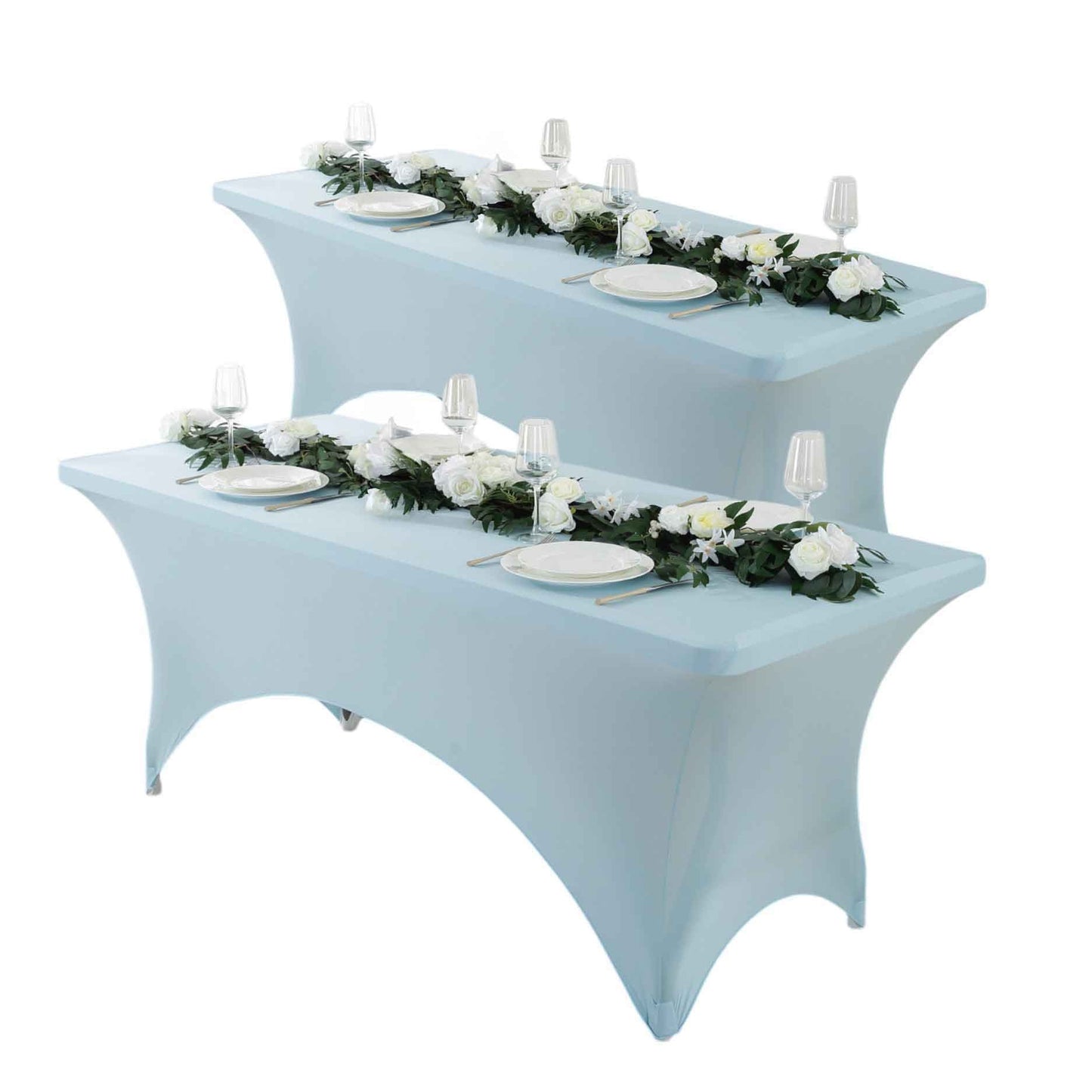 2pc 4ft/6ft/8ft Spandex Tablecloth, Fitted tablecloth, Wrinkle Resistant Stretchable Rectangle Table Cover For Event, Wedding & Parties