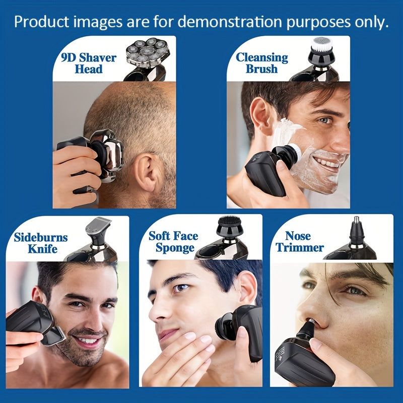 Electric Shaver for Bald Head | Rechargeable Multifunctional Grooming Kit with Type-C Fast Charging, Includes 5-in-1 Grooming Attachments and Standalone Multi-Head Bald Shaver, Suitable for Bald Shaving, Beard Trimming, Nose Hair Trimming