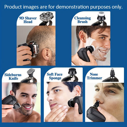 Electric Shaver for Bald Head | Rechargeable Multifunctional Grooming Kit with Type-C Fast Charging, Includes 5-in-1 Grooming Attachments and Standalone Multi-Head Bald Shaver, Suitable for Bald Shaving, Beard Trimming, Nose Hair Trimming