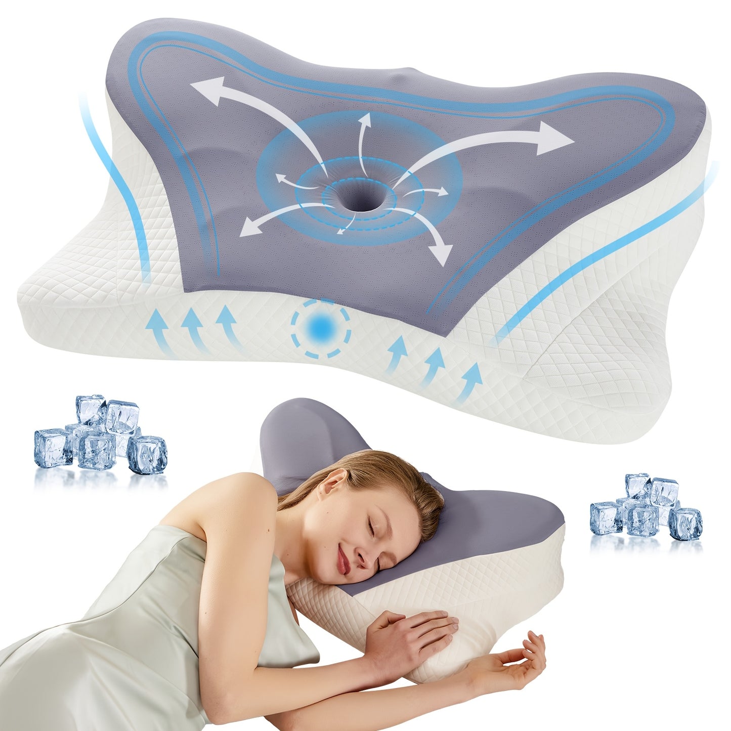 Cervical Neck Pillow, Ergonomic Contour Neck Pillows, Memory Foam Orthopedic Bed Pillow For Side Back Stomach Sleeper, Neck Pillow With Cooling Pillowcase