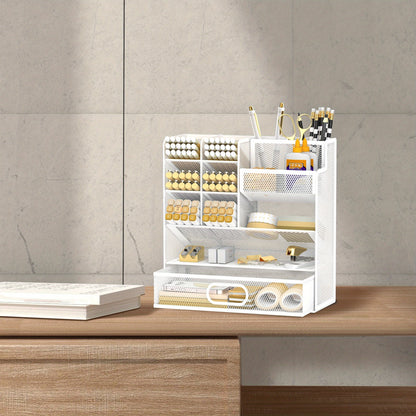 SUPEASY Desk Organizer With Drawer, Multifunctional Mesh Desk Pen Organizer, Desk Organizer With Pen Holder And Accessories For Office And Art Supplies