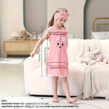 Bath Towel Wrap Featuring Adorable Bunny Ears, Modern Microfiber Cartoon Anime Bath Skirt Designed for Girls, Ultra-Compact Towel Robe Suitable for Ages 6 to 12 - 250Gsm