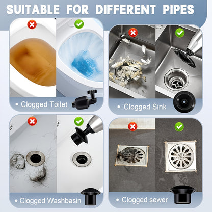 1 Set Of Air Toilet Plunger Set, Air Discharge Impactor Plunger, High Pressure Toilet Clog Tool, Stainless Steel Toilet Snake Toilet Dredge for Kitchen Sink, Toilet, Bathroom, Clogged Pipes