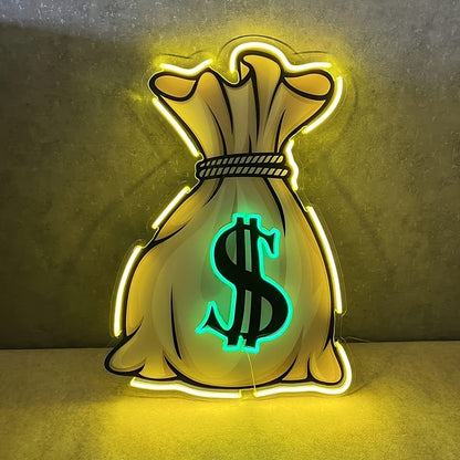 1pc of Neon Sign Featuring a Money Bag, Perfect for Wall Decoration - LED Neon Light for a Man Cave, Powered by USB, Measuring 15.75 X 11.81 inch