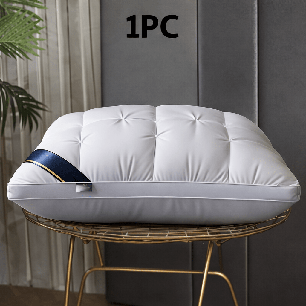 Luxury 5-Star Hotel Quality Pillow - Deep Sleep Neck Support, No Collapse All-Season Use, Machine Washable White Satin, Soft Polyester Fiber, Zipper Closure, Modern Design for Home & Hotel Use, Hotel Pillow, Sleek Pillow, Durable Pillow, Pillow For Sleepi