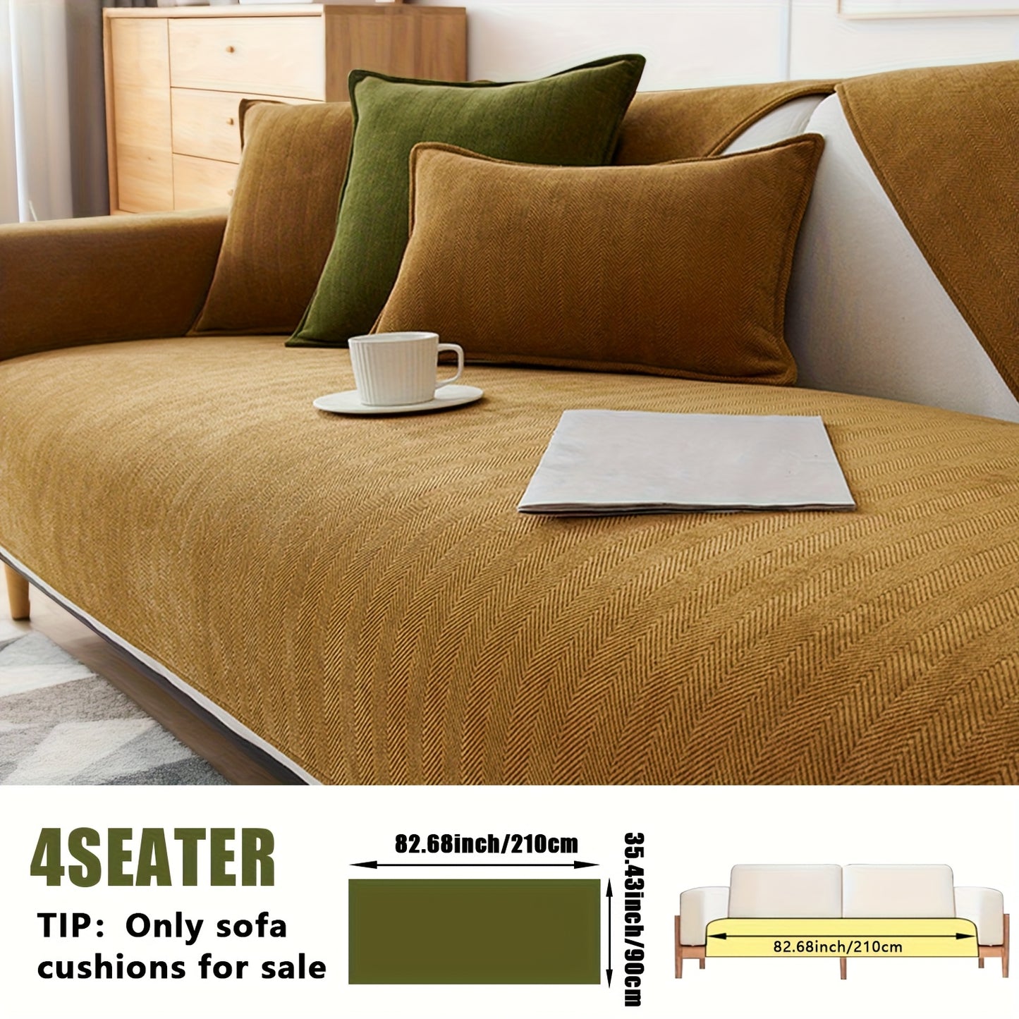 1pc of Pet-Friendly Chenille Ribbed Sofa Cover That Is Non-Slip And Machine Washable, Made from Soft Stretch Fabric Suitable for 2, 3, Or 4-Seater And Sectional Sofas. It Enhances Contemporary Home Decor in Living Rooms, Bedrooms, And Offices