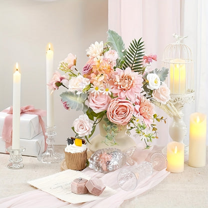 Artificial flower box set with artificial flowers, used for DIY center piece cake decoration, wedding bouquet, boutique, home decoration (pink) Valentine's Day Spring